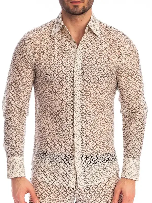 L‘Homme Jali Loungehemd, cream/schwarz