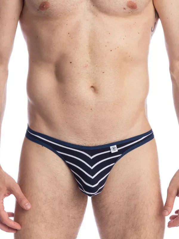 L‘Homme Querelle de Brest Bikini String, marineblau/weiß