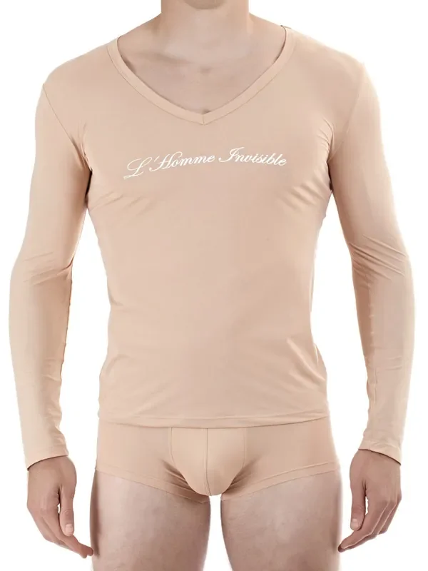 L‘Homme Sensitive Longshirt V-Neck, nude