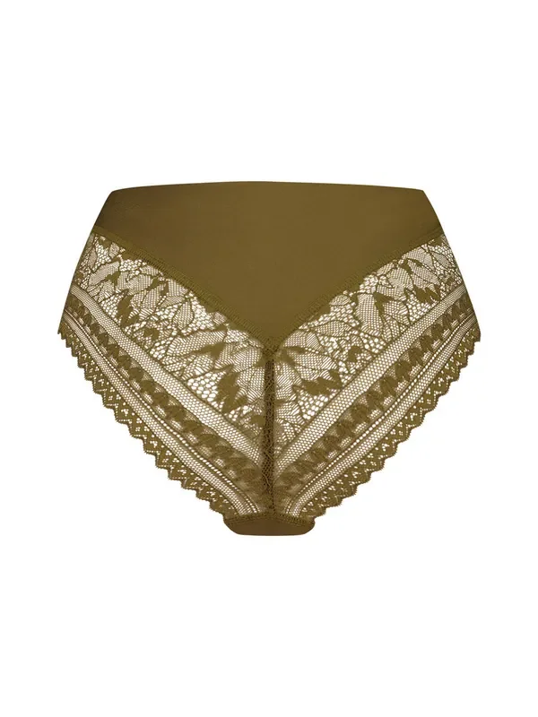 L.TEN CATE Secrets Lace High Waist Brazilian Slip , olive