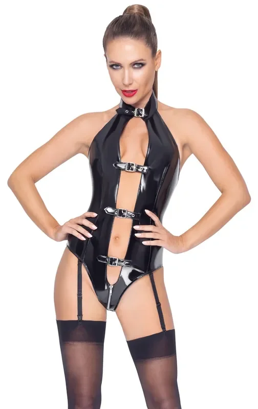Lack-Body mit Strapshalter Neckholder Latexlook Wetlook