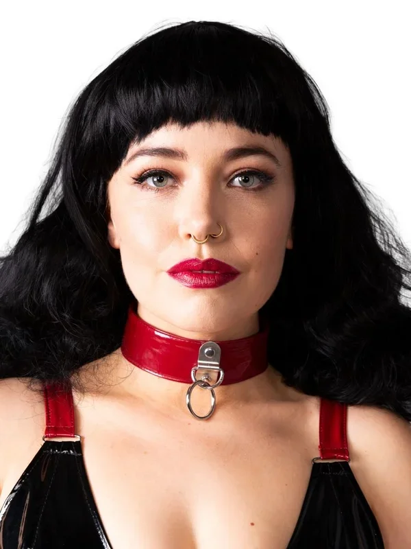 Lack Halsband mit O-Ring – Burgundy