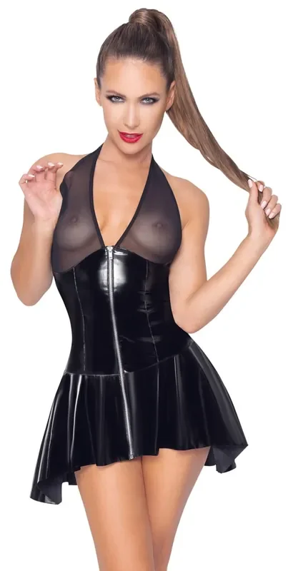 Lack-Kleid mit zartem Netz