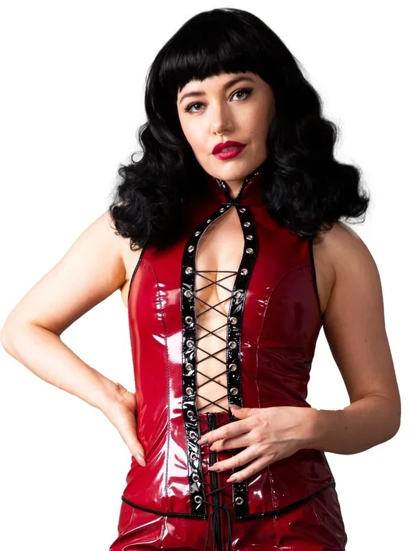 Lack-Top mit Schnürung ‚Sangria‘ – Burgundy