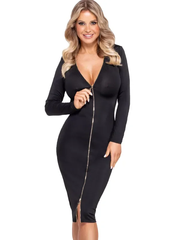Langarm-Kleid, schwarz