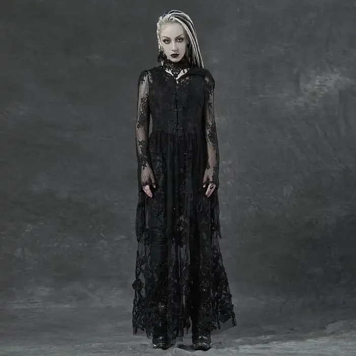 Lange schwarze Spitzen-Cape im Romantic Gothic Stil