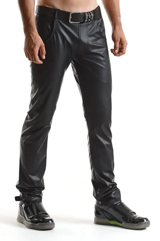 Lange Wetlook Herren Hose schwarz