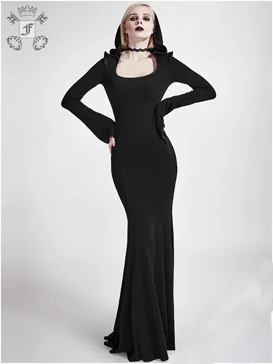 Langes enges Kleid mit Kapuze und Schnürung (Grösse: XL-XXL)