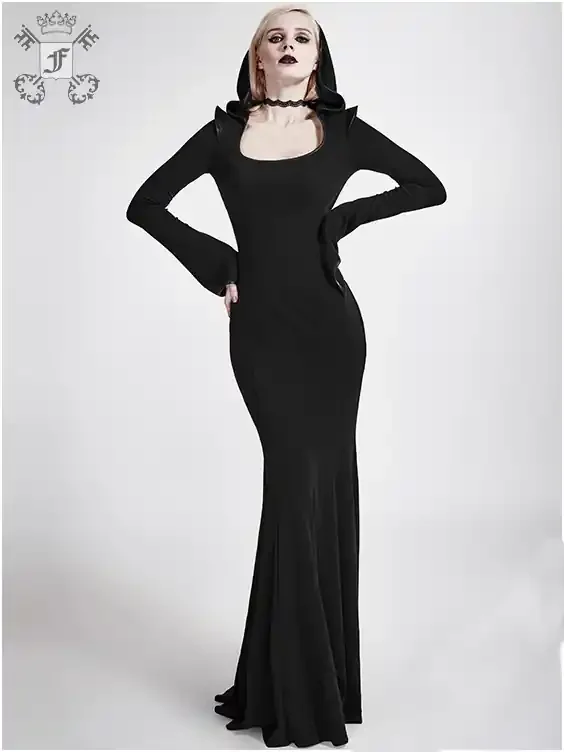 Langes enges Kleid mit Kapuze und Schnürung (Grösse XL-XXL)