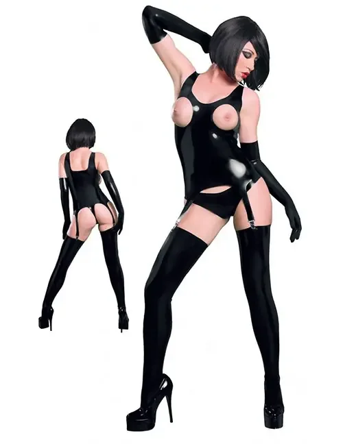 Latex Corsage mit Strapsen, schwarz