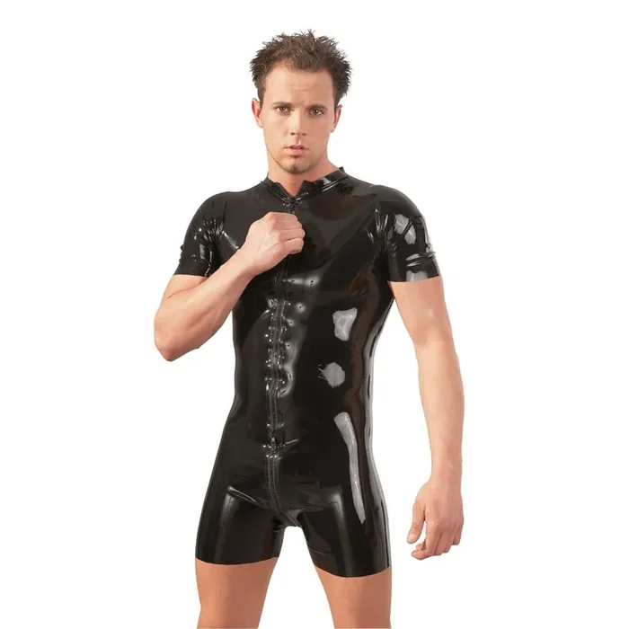 Latex Herren Kurzoverall schwarz