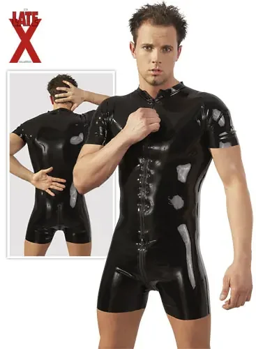 Latex Herren Kurzoverall schwarz