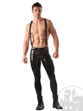 Latex Jeans skinny mit Hosenträger