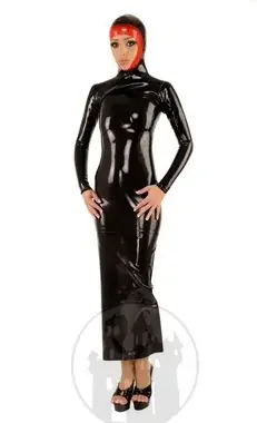 Latex Kleid lang – eng geschnitten mit Haube