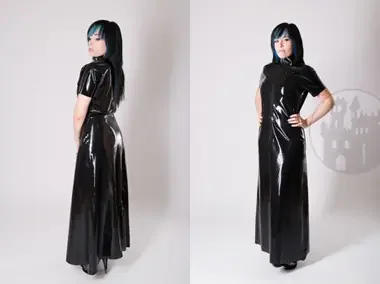 Latex Kleid zweifarbig mit Schleppe ‘Prudence‘ – MACINGER