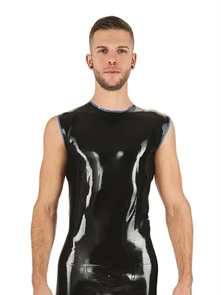 Latex Shirt ärmellos schwarz/blau