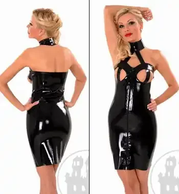 Latexminikleid brustfrei mit Streifen
