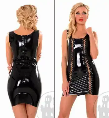 Latexminikleid mit zwei Schnürungen vorne