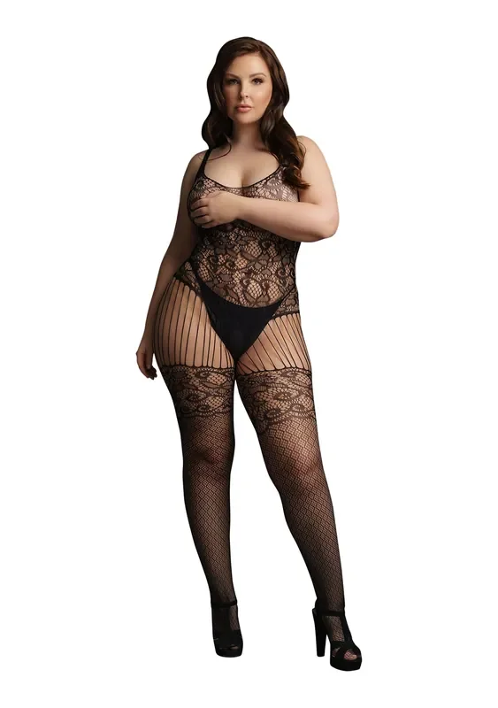 Le Desir – Spitzen- und Netz-Bodystocking – Schwarz