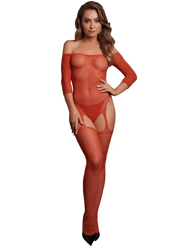 Le Désir Off-Shoulder Bodystocking Straps-Body, rot/gold