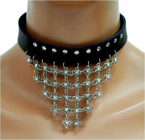 Leder Choker mit Steinen mit Ketten