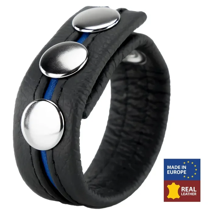 Leder-Cockring mit 3 Druckknöpfen Schwarz-Blau
