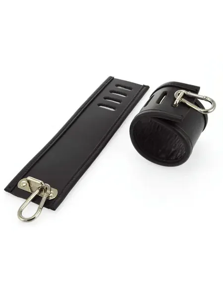 Leder-Fußfesseln mit Karabinerhaken, schwarz