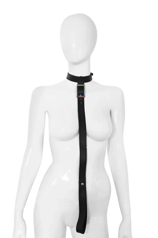Leder-Halsfessel mit breiter Leine und Multicolor-Schnalle