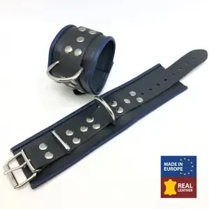 Leder-Handfessel Schwarz/Blau