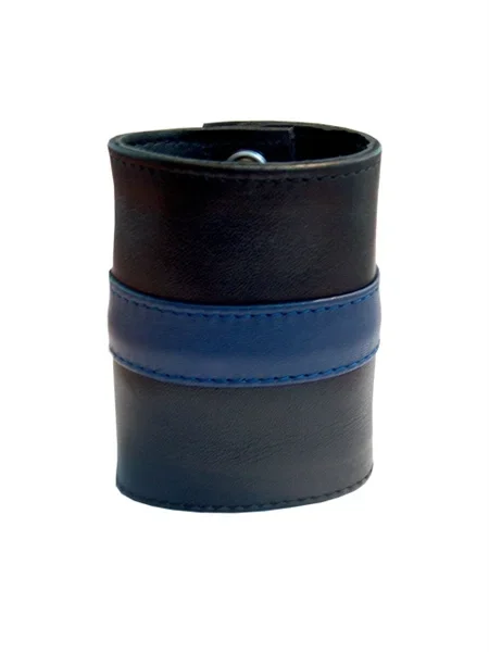 Leder Handgelenk-Geldbörse mit RV schwarz/blau (Grösse: L)