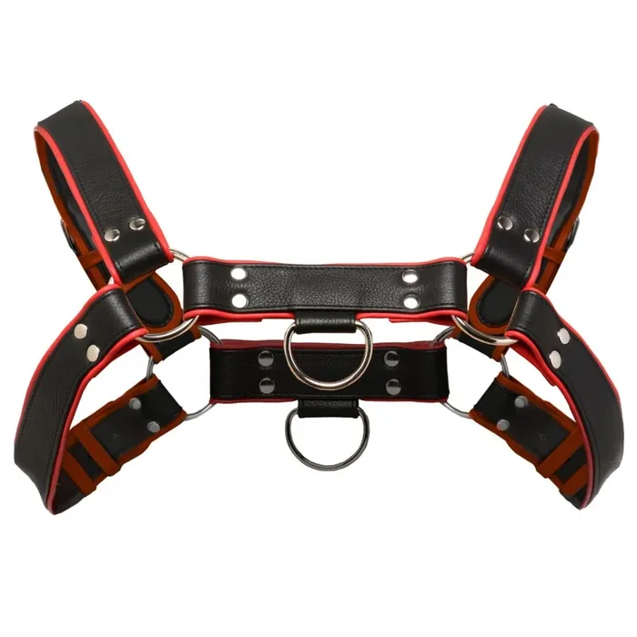 Leder-Harness Englische Bulldogge, Schwarz/Rot