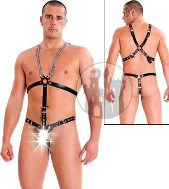 Leder Harness mit Ketten (Farbe: Rot, Grösse: M)