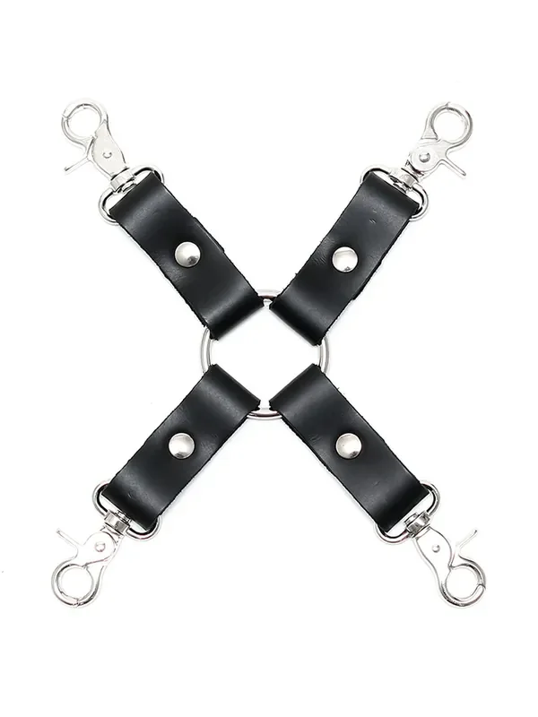 Leder-Hogtie-Fesselkreuz, schwarz