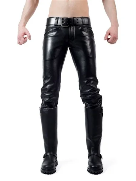Leder Jeans ‚Ranger‘ mit 2 weißen Streifen