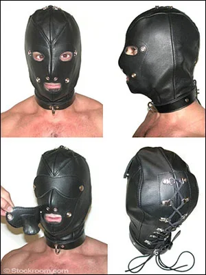 Leder Kopfmaske mit Augenbinde und Knebel