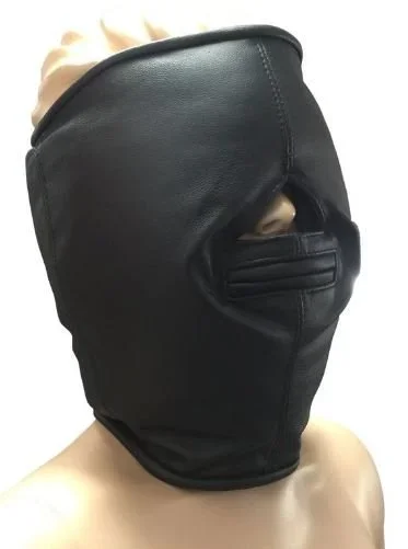 Leder Kopfmaske schwarz gepolstert Open