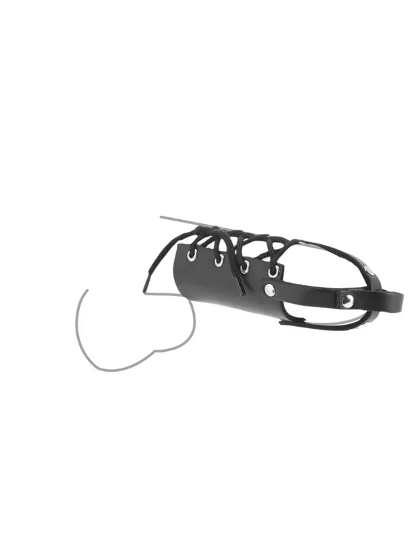 Leder-Penisführmanschette mit Schnürung, schwarz