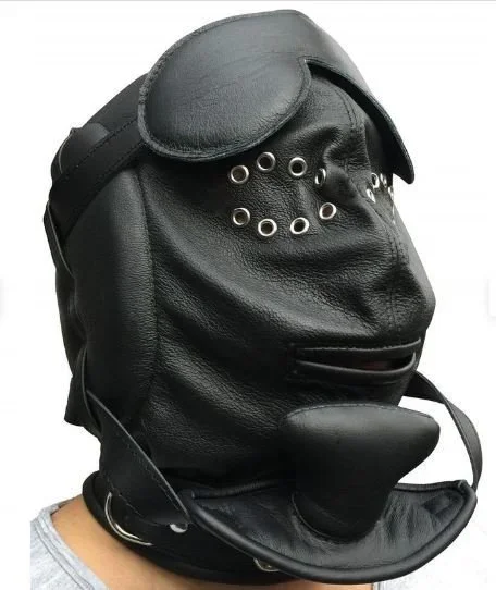 Leder Profi Kopfmaske schwarz mit Mundknebel