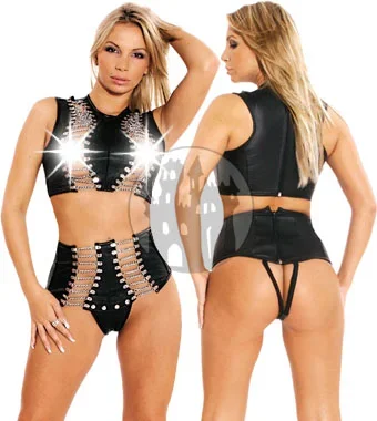 Lederbustier mit Kettenapplikationen