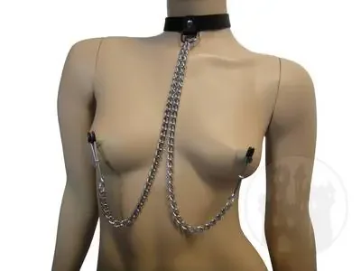 Lederhalsband m. Kette & Pinzette