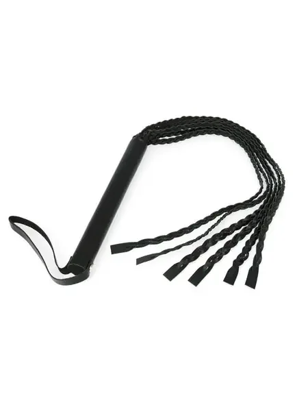 Lederpeitsche (75cm) mit 6 geflochtenen Riemen, schwarz