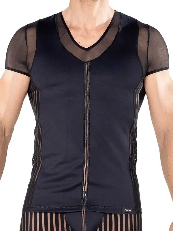 Look Me Biker V-Neck-Shirt, schwarz