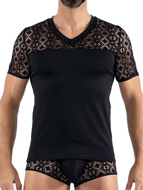 Look Me Shinny: V-Neck-Shirt, schwarz