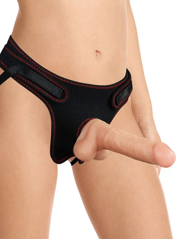 LOVE TOY Easy Strap-On Set 7,5“: Harness & Dildo mit Hoden, haut/schwarz