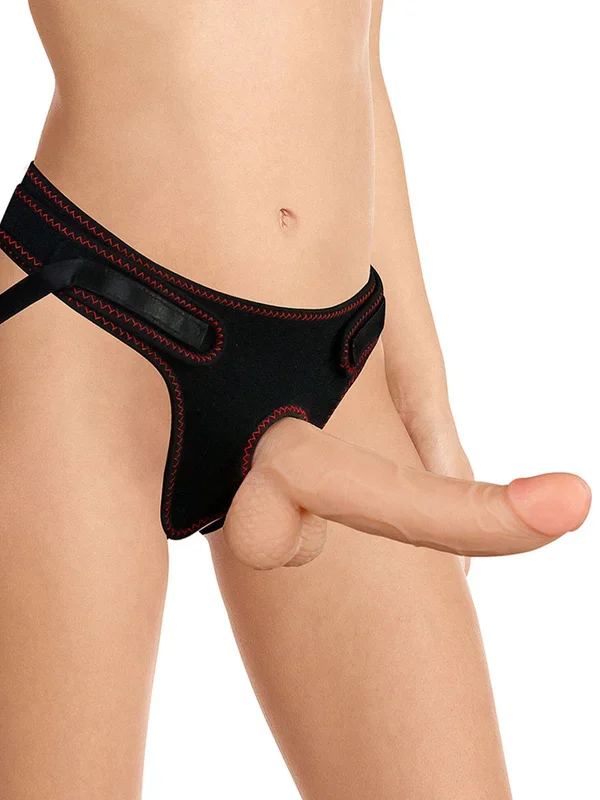 LOVE TOY Easy Strap-On Set 8,5“: Harness & Dildo mit Hoden, haut/schwarz