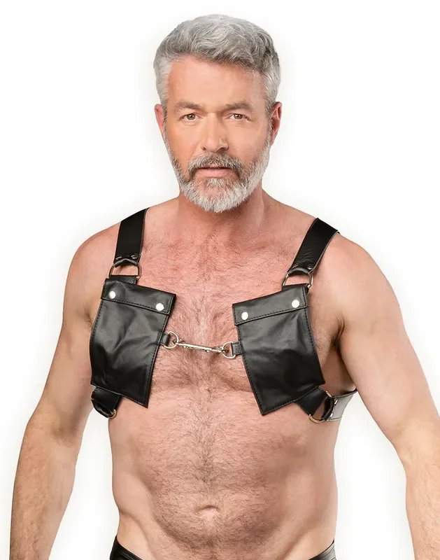 Luxuriöses Leder-Brustharness mit Taschen – Schwarz