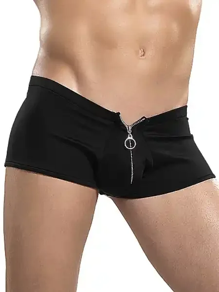 Male Power Nylon Lycra Zipper Short, schwarz