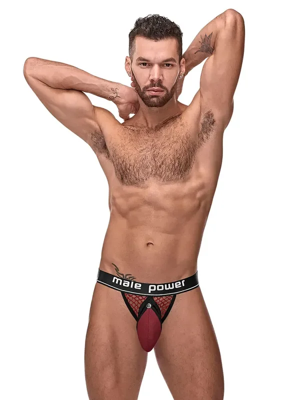 Male Power Ring & Jock Jock und Penisring, schwarz/burgunder