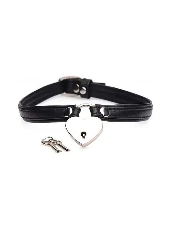 Master Series Heart Lock Choker Halsband mit Vorhängeschloss