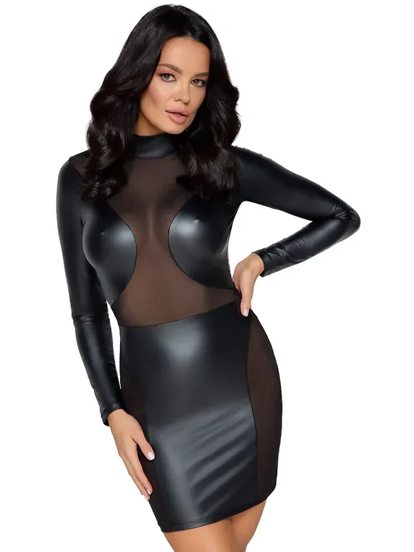 Mattlook-Tüll-Minikleid, schwarz